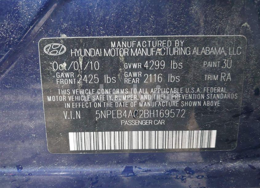 Photo 9 of 2011 Hyundai Sonata GLS (VIN 5NPEB4AC2BH169572)