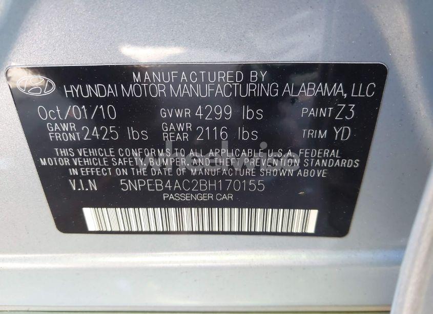 Photo 8 of 2011 Hyundai Sonata GLS (VIN 5NPEB4AC2BH170155)