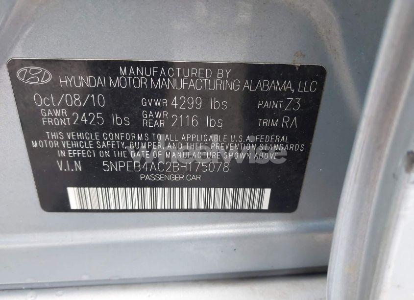 Photo 9 of 2011 Hyundai Sonata GLS (VIN 5NPEB4AC2BH175078)