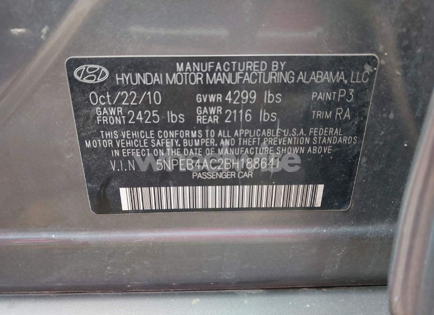 Photo 9 of 2011 Hyundai Sonata GLS (VIN 5NPEB4AC2BH188641)
