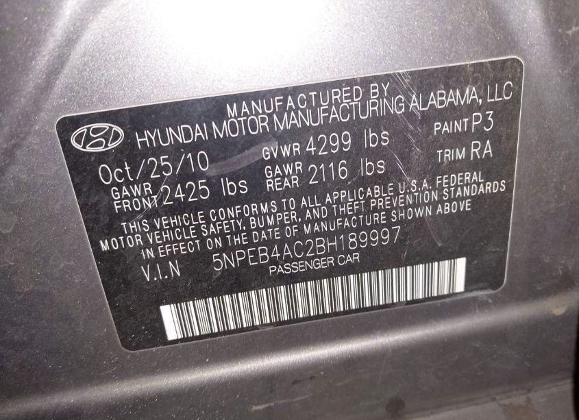 Photo 9 of 2011 Hyundai Sonata GLS (VIN 5NPEB4AC2BH189997)