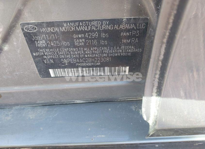 Photo 9 of 2011 Hyundai Sonata GLS (VIN 5NPEB4AC2BH223081)