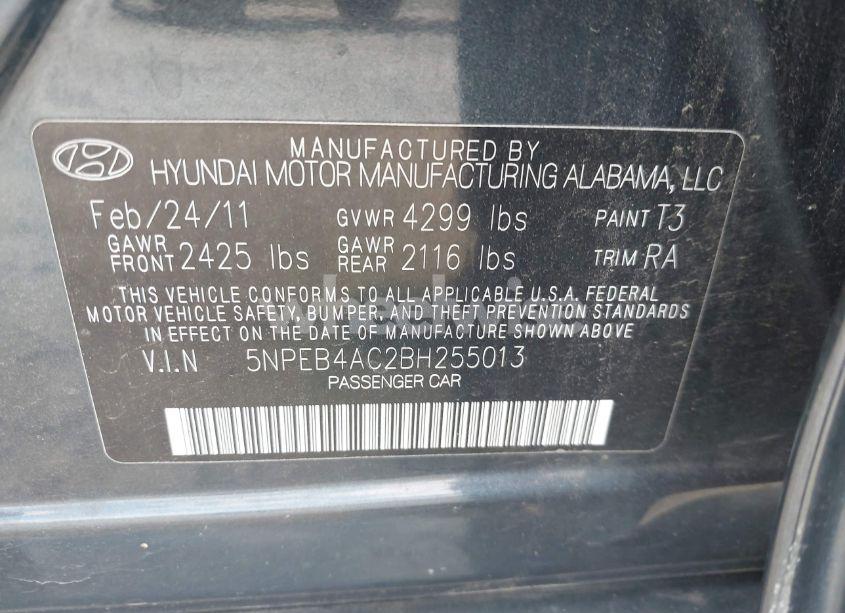 Photo 9 of 2011 Hyundai Sonata GLS (VIN 5NPEB4AC2BH255013)