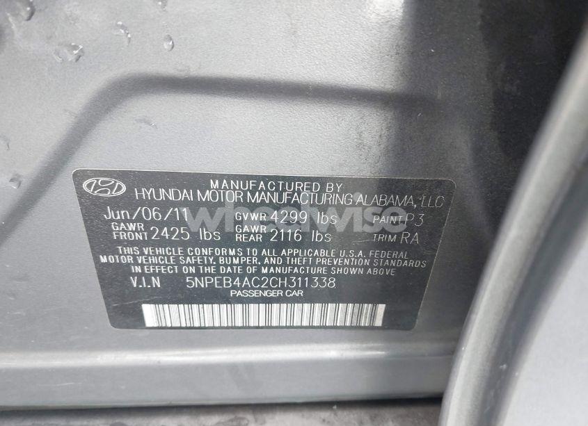 Photo 9 of 2012 Hyundai Sonata GLS (VIN 5NPEB4AC2CH311338)