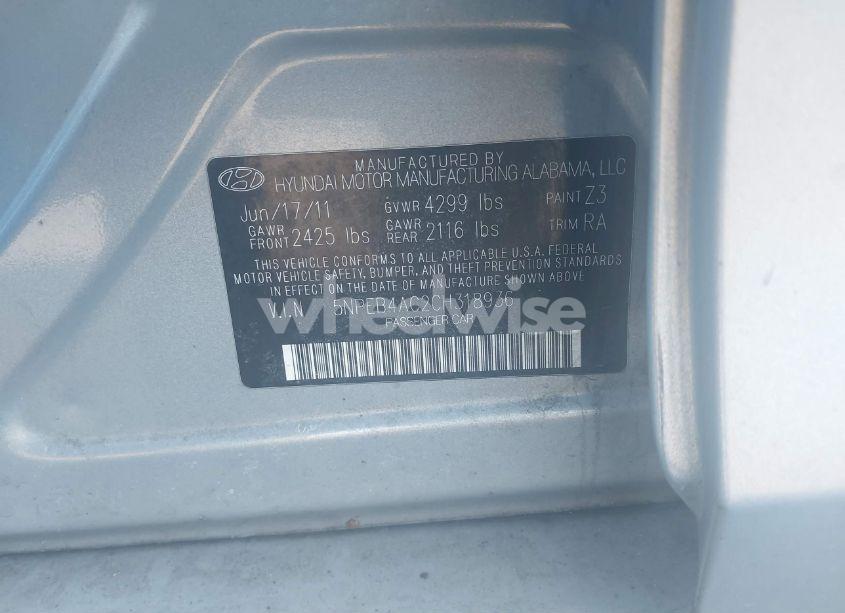 Photo 9 of 2012 Hyundai Sonata GLS (VIN 5NPEB4AC2CH318936)