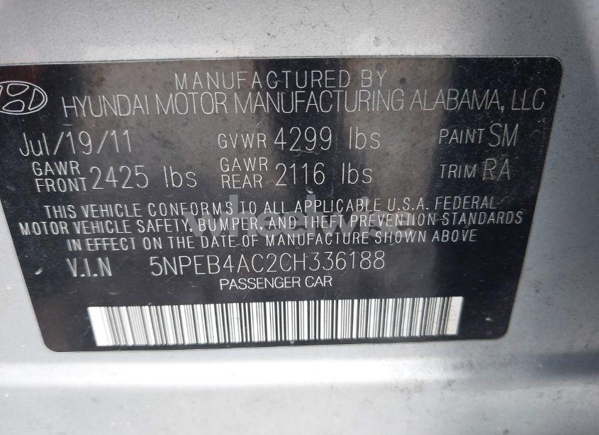 Photo 9 of 2012 Hyundai Sonata GLS (VIN 5NPEB4AC2CH336188)
