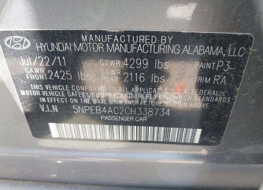 Photo 9 of 2012 Hyundai Sonata GLS (VIN 5NPEB4AC2CH338734)