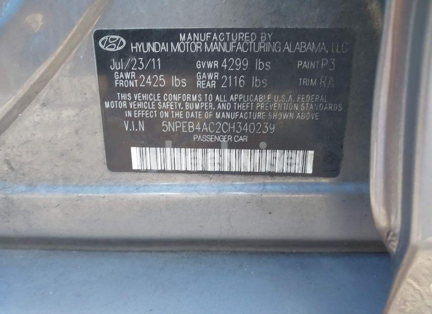 Photo 9 of 2012 Hyundai Sonata GLS (VIN 5NPEB4AC2CH340239)