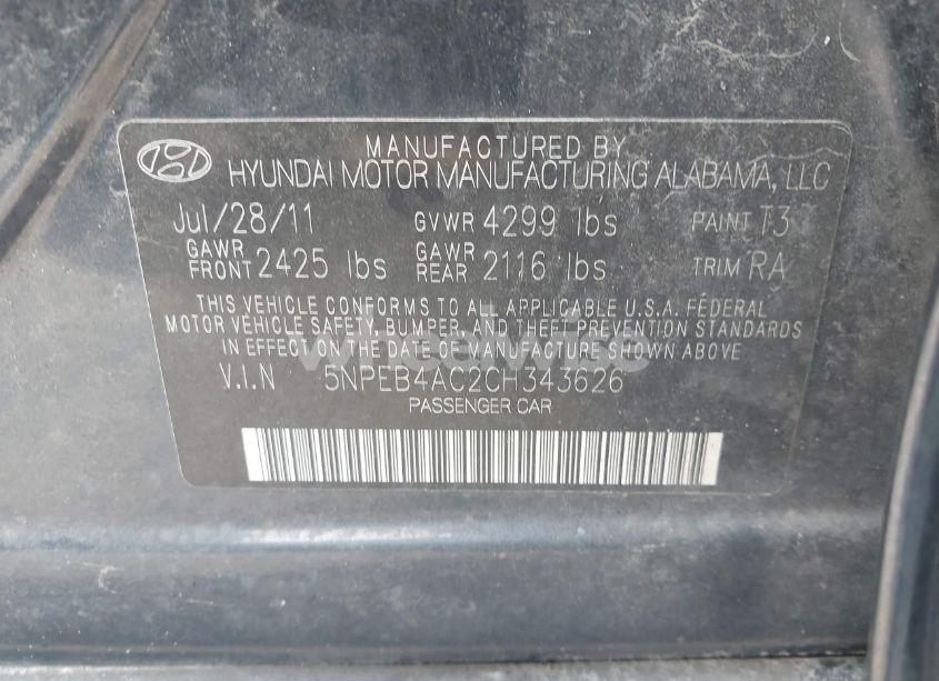Photo 9 of 2012 Hyundai Sonata GLS (VIN 5NPEB4AC2CH343626)