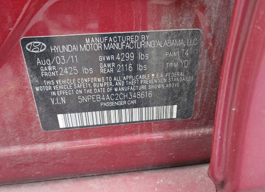 Photo 9 of 2012 Hyundai Sonata GLS (VIN 5NPEB4AC2CH348616)