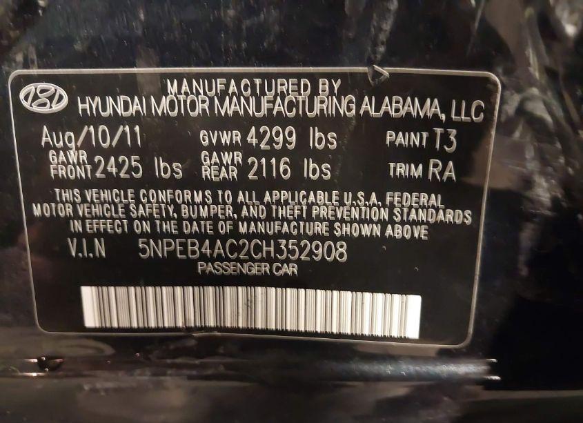 Photo 9 of 2012 Hyundai Sonata GLS (VIN 5NPEB4AC2CH352908)