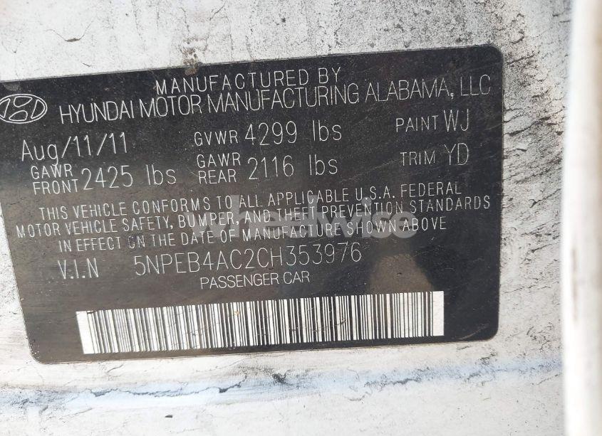 Photo 9 of 2012 Hyundai Sonata GLS (VIN 5NPEB4AC2CH353976)