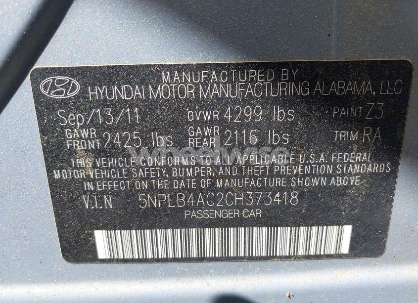 Photo 9 of 2012 Hyundai Sonata GLS (VIN 5NPEB4AC2CH373418)