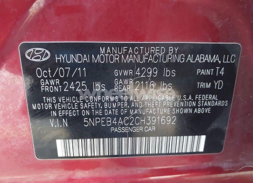 Photo 9 of 2012 Hyundai Sonata GLS (VIN 5NPEB4AC2CH391692)