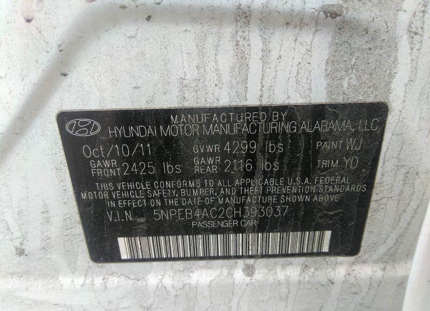 Photo 9 of 2012 Hyundai Sonata GLS (VIN 5NPEB4AC2CH393037)