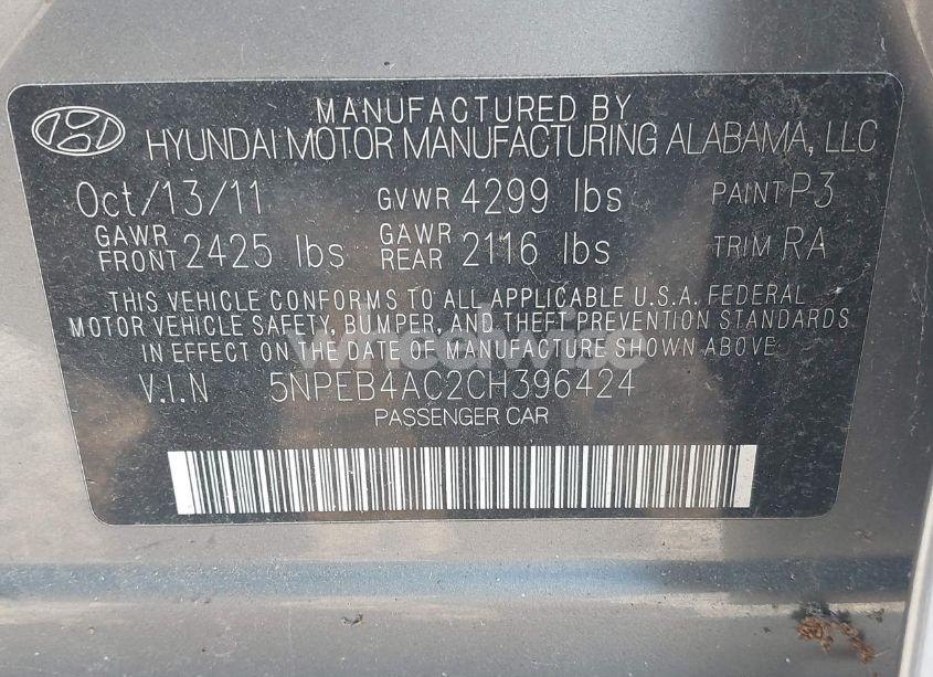 Photo 9 of 2012 Hyundai Sonata GLS (VIN 5NPEB4AC2CH396424)