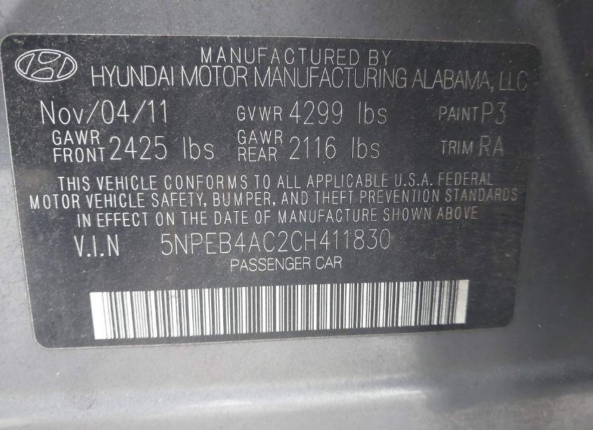 Photo 9 of 2012 Hyundai Sonata GLS (VIN 5NPEB4AC2CH411830)