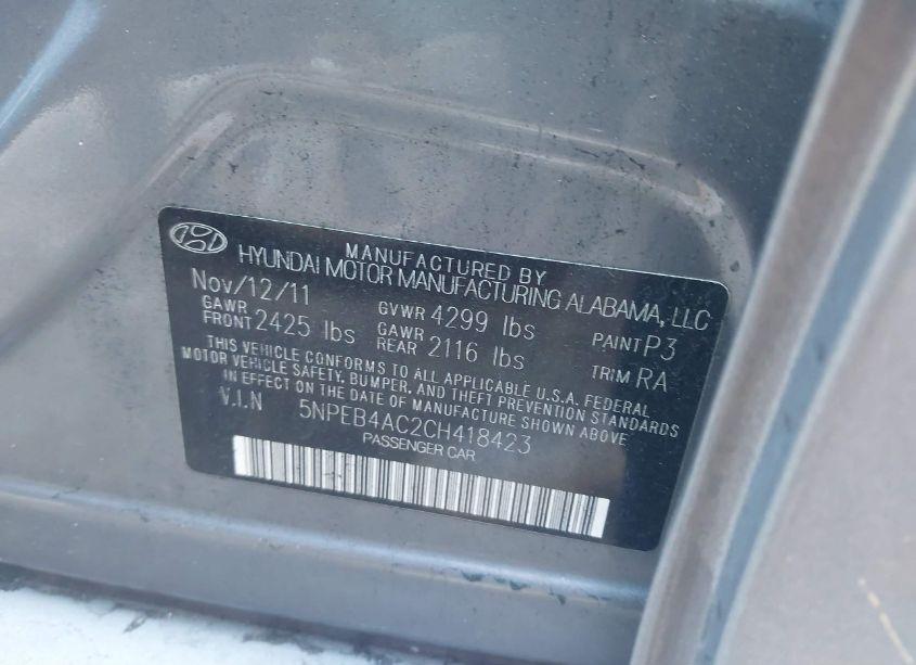 Photo 9 of 2012 Hyundai Sonata GLS (VIN 5NPEB4AC2CH418423)