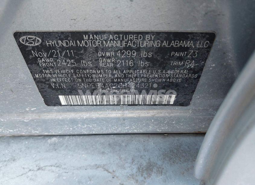 Photo 9 of 2012 Hyundai Sonata GLS (VIN 5NPEB4AC2CH424321)