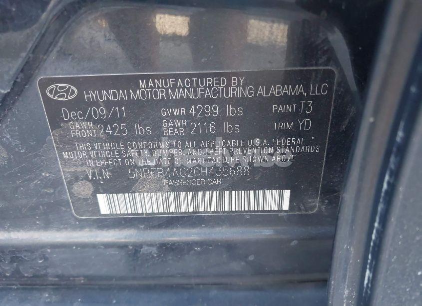 Photo 9 of 2012 Hyundai Sonata GLS (VIN 5NPEB4AC2CH435688)