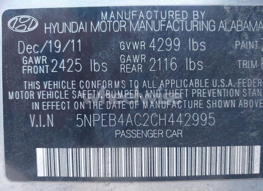 Photo 9 of 2012 Hyundai Sonata GLS (VIN 5NPEB4AC2CH442995)
