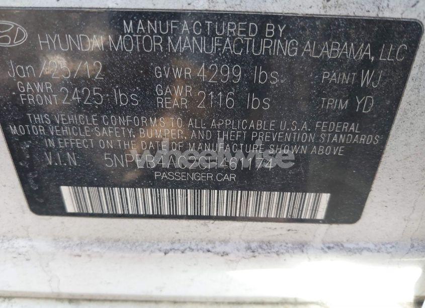 Photo 9 of 2012 Hyundai Sonata GLS (VIN 5NPEB4AC2CH461174)