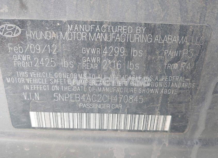 Photo 9 of 2012 Hyundai Sonata GLS (VIN 5NPEB4AC2CH470845)