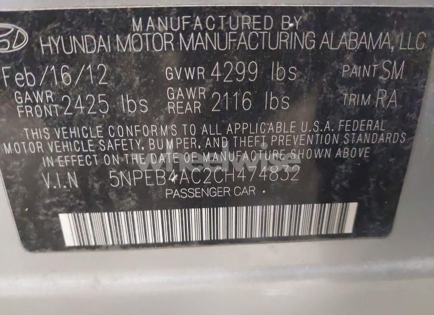 Photo 9 of 2012 Hyundai Sonata GLS (VIN 5NPEB4AC2CH474832)