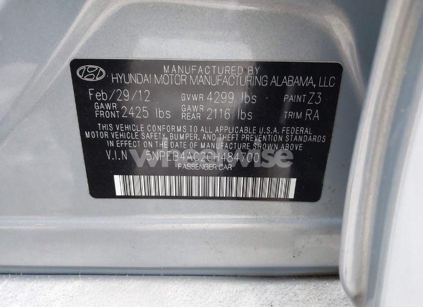 Photo 9 of 2012 Hyundai Sonata GLS (VIN 5NPEB4AC2CH484700)