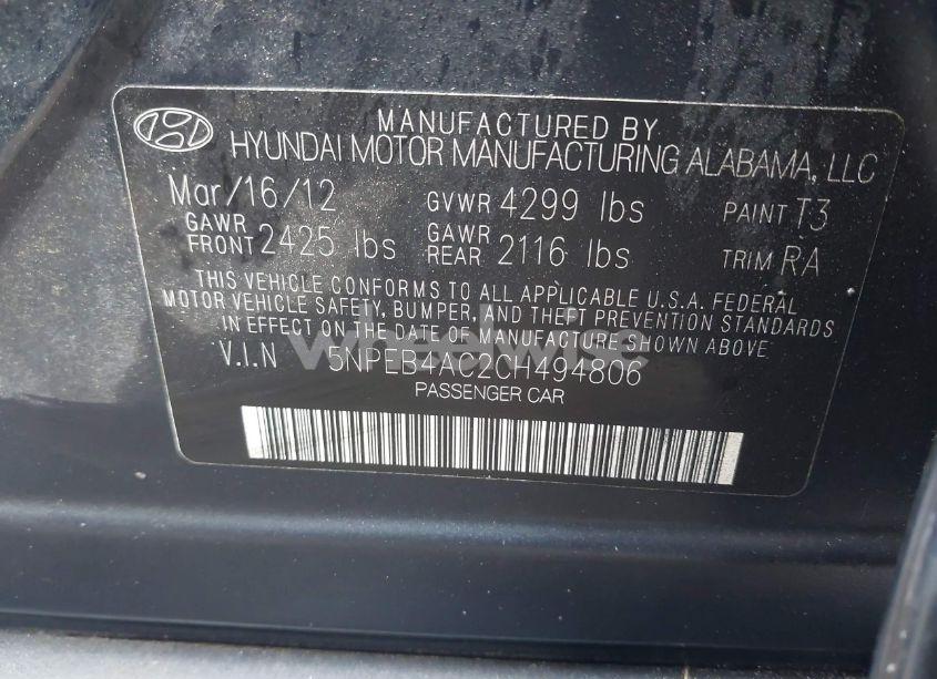 Photo 9 of 2012 Hyundai Sonata GLS (VIN 5NPEB4AC2CH494806)