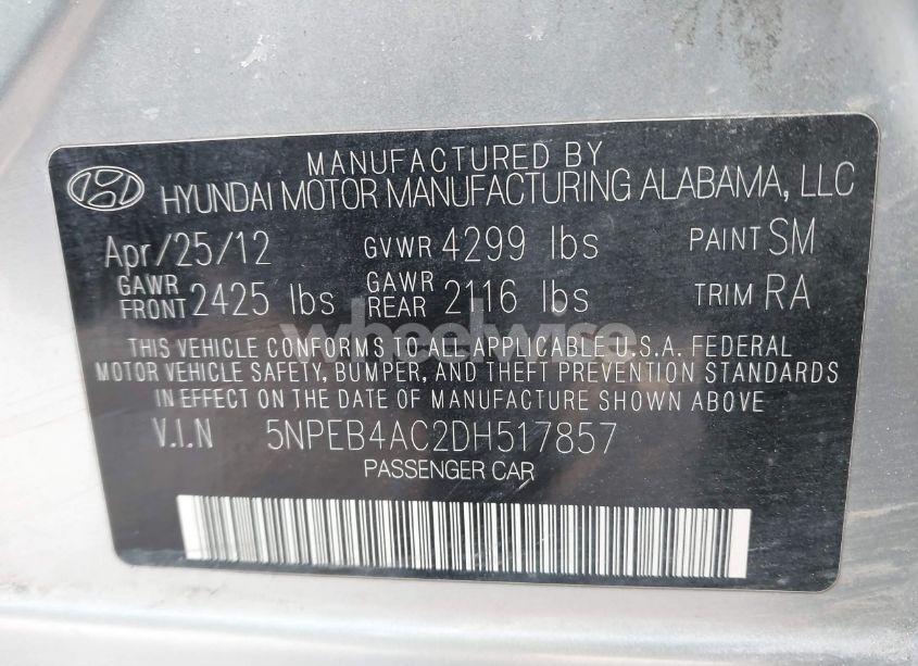 Photo 9 of 2013 Hyundai Sonata GLS (VIN 5NPEB4AC2DH517857)