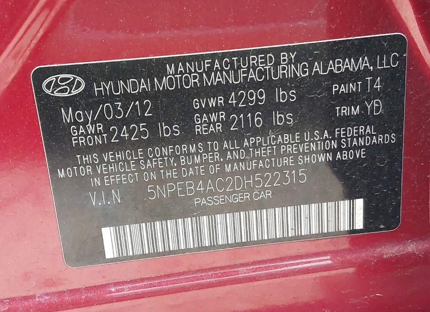 Photo 9 of 2013 Hyundai Sonata GLS (VIN 5NPEB4AC2DH522315)