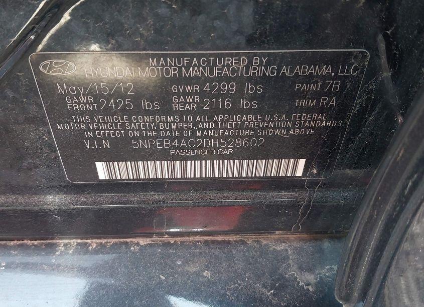 Photo 9 of 2013 Hyundai Sonata GLS (VIN 5NPEB4AC2DH528602)