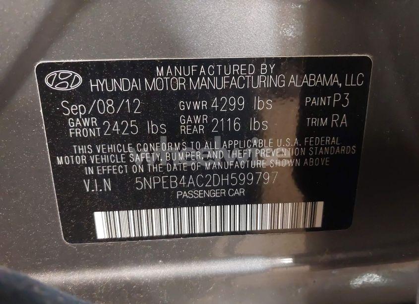 Photo 9 of 2013 Hyundai Sonata GLS (VIN 5NPEB4AC2DH599797)