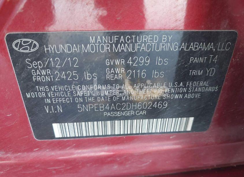 Photo 9 of 2013 Hyundai Sonata GLS (VIN 5NPEB4AC2DH602469)