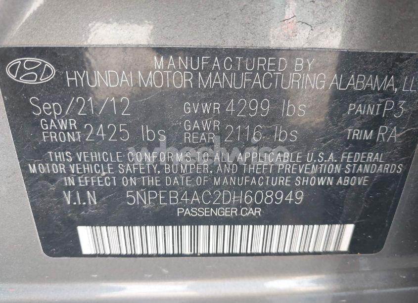Photo 9 of 2013 Hyundai Sonata GLS (VIN 5NPEB4AC2DH608949)