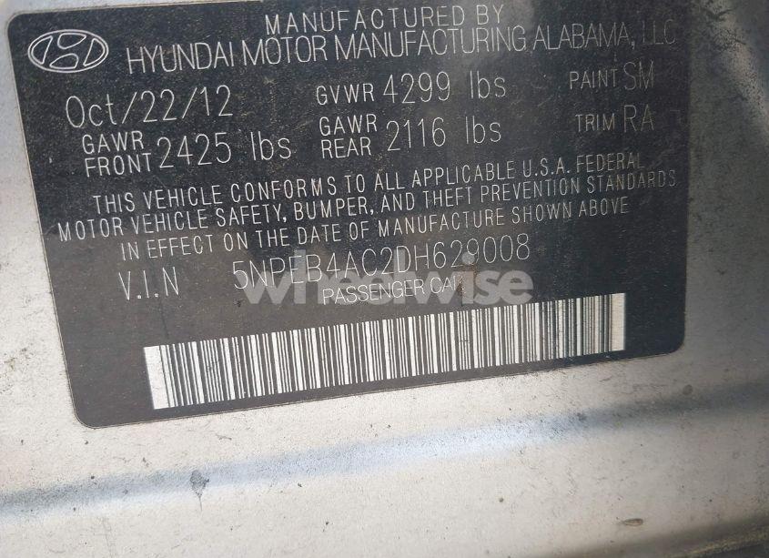 Photo 9 of 2013 Hyundai Sonata GLS (VIN 5NPEB4AC2DH629008)