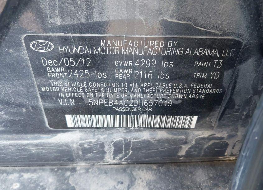 Photo 9 of 2013 Hyundai Sonata GLS (VIN 5NPEB4AC2DH657049)