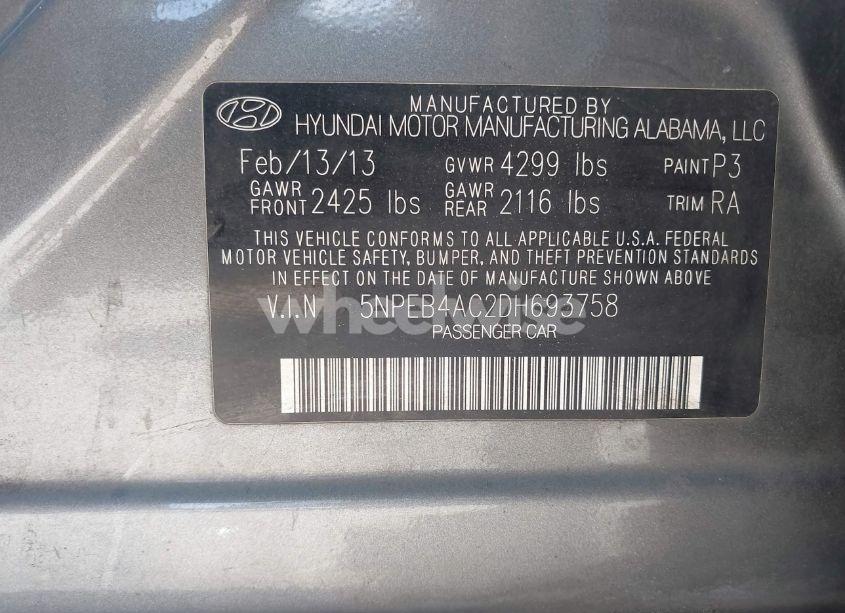 Photo 9 of 2013 Hyundai Sonata GLS (VIN 5NPEB4AC2DH693758)