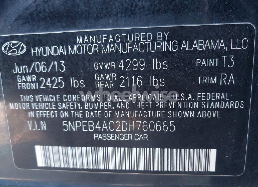 Photo 9 of 2013 Hyundai Sonata GLS (VIN 5NPEB4AC2DH760665)
