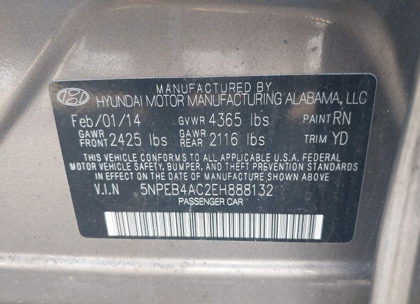 Photo 9 of 2014 Hyundai Sonata GLS (VIN 5NPEB4AC2EH888132)