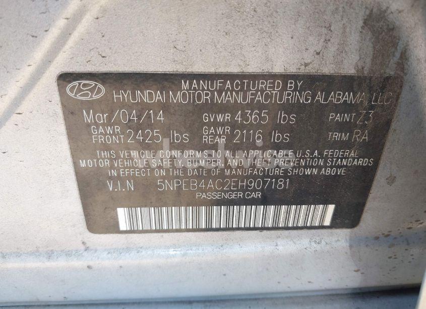 Photo 9 of 2014 Hyundai Sonata GLS (VIN 5NPEB4AC2EH907181)