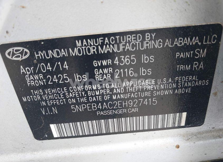 Photo 9 of 2014 Hyundai Sonata GLS (VIN 5NPEB4AC2EH927415)