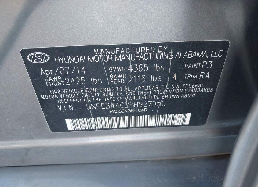 Photo 9 of 2014 Hyundai Sonata GLS (VIN 5NPEB4AC2EH927950)