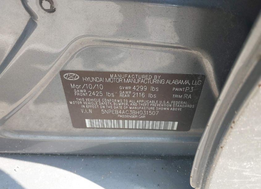 Photo 9 of 2011 Hyundai Sonata GLS (VIN 5NPEB4AC3BH031507)