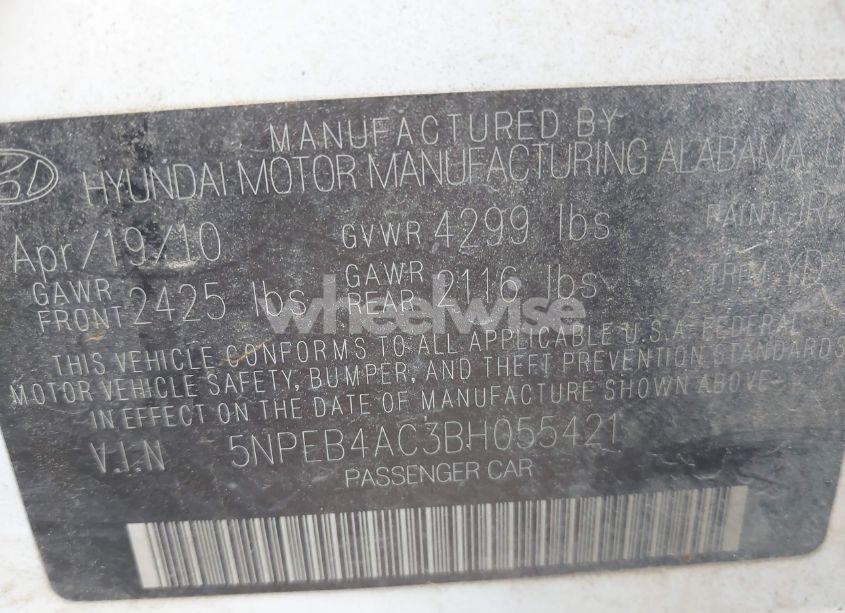 Photo 9 of 2011 Hyundai Sonata GLS (VIN 5NPEB4AC3BH055421)