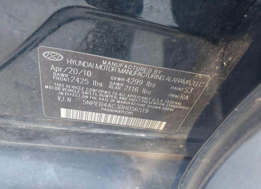 Photo 9 of 2011 Hyundai Sonata GLS (VIN 5NPEB4AC3BH056519)