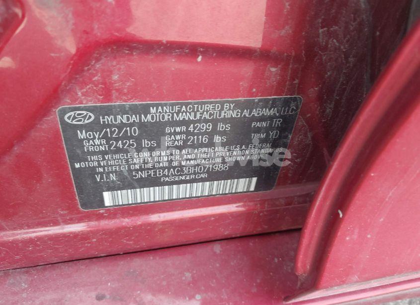 Photo 9 of 2011 Hyundai Sonata GLS (VIN 5NPEB4AC3BH071988)