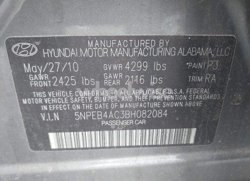 Photo 9 of 2011 Hyundai Sonata GLS (VIN 5NPEB4AC3BH082084)