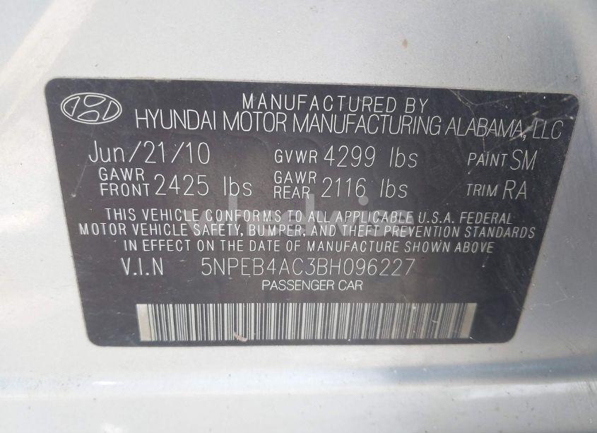 Photo 9 of 2011 Hyundai Sonata GLS (VIN 5NPEB4AC3BH096227)